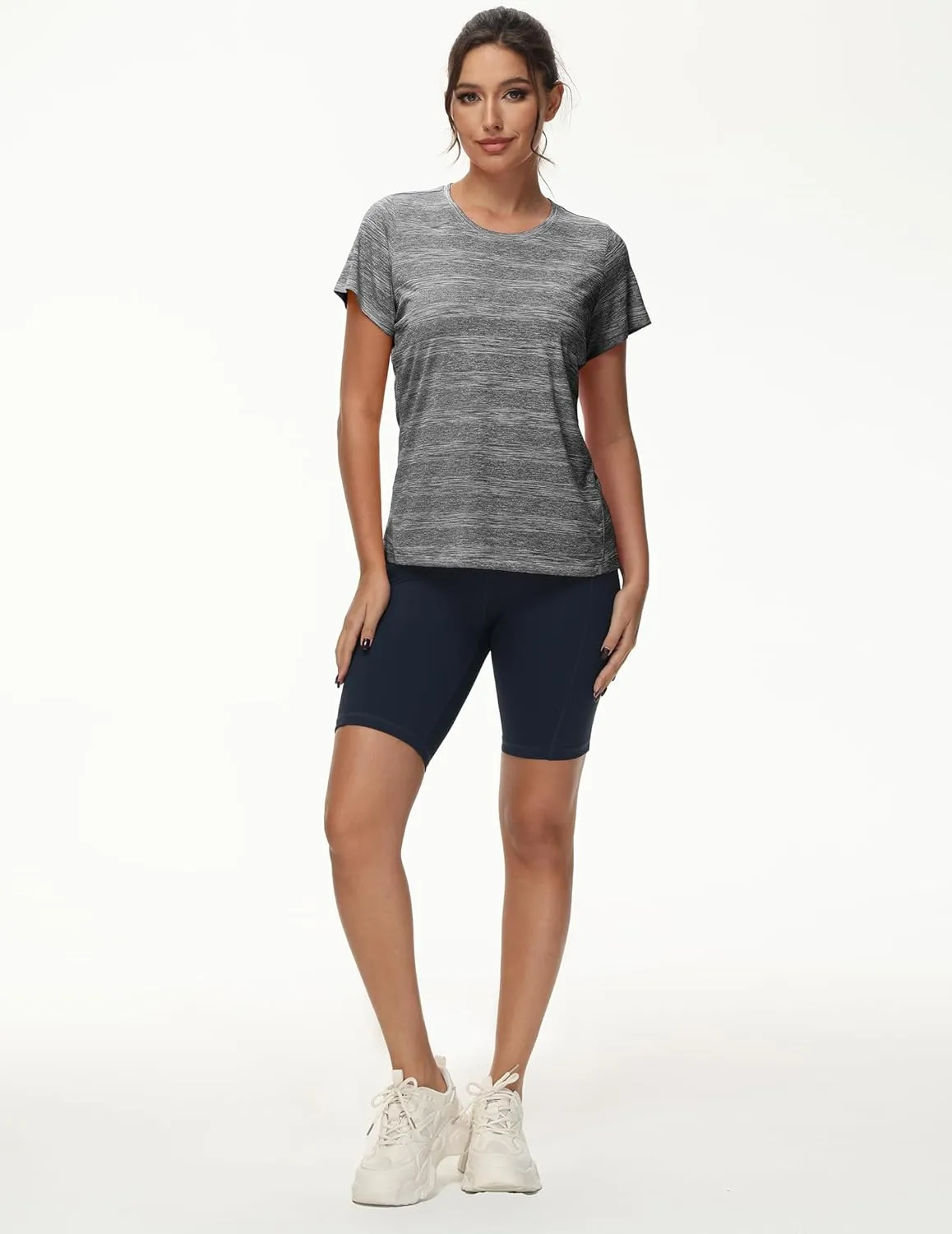 MIER Women's Running Athletic Shirts Dry Fit Active T-Shirt Tops Short Sleeve Soft Crew Neck Gym Workout Exercise Tees