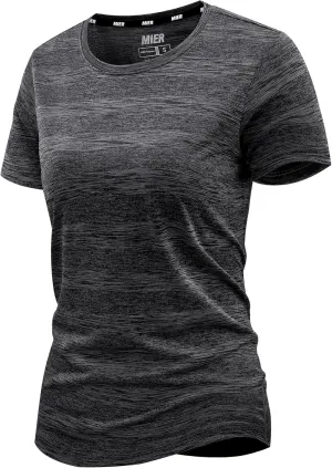 MIER Women's Running Athletic Shirts Dry Fit Active T-Shirt Tops Short Sleeve Soft Crew Neck Gym Workout Exercise Tees