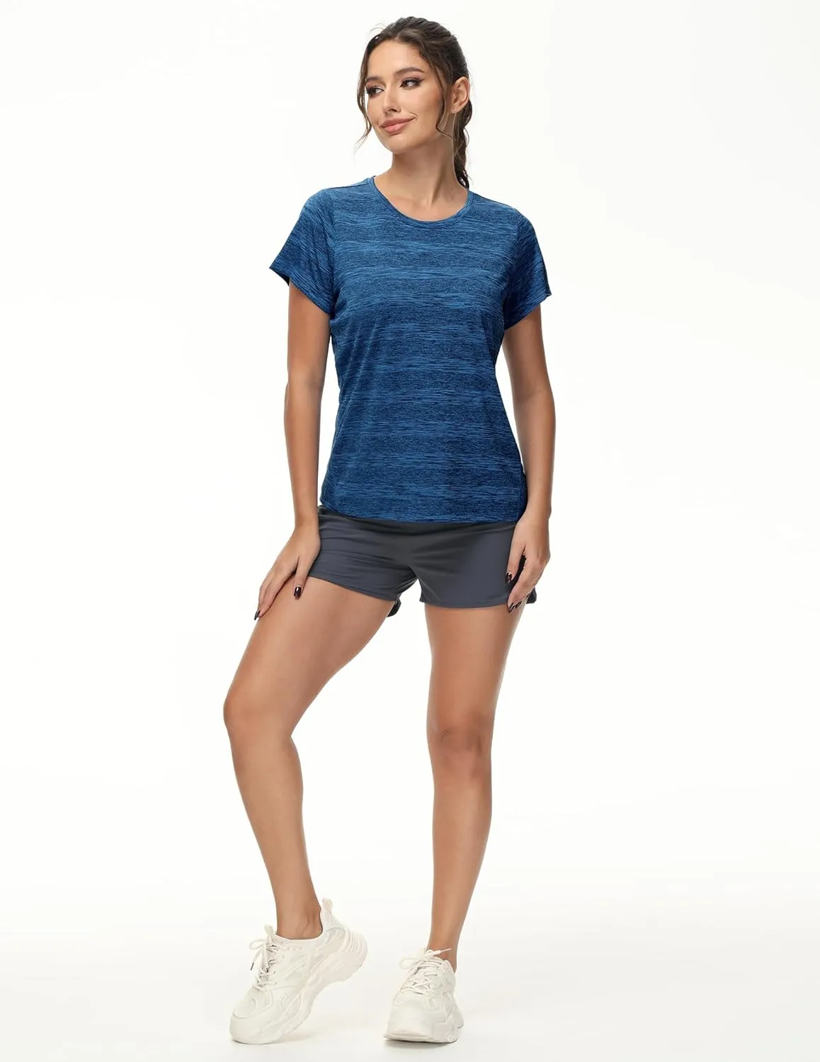 MIER Women's Running Athletic Shirts Dry Fit Active T-Shirt Tops Short Sleeve Soft Crew Neck Gym Workout Exercise Tees