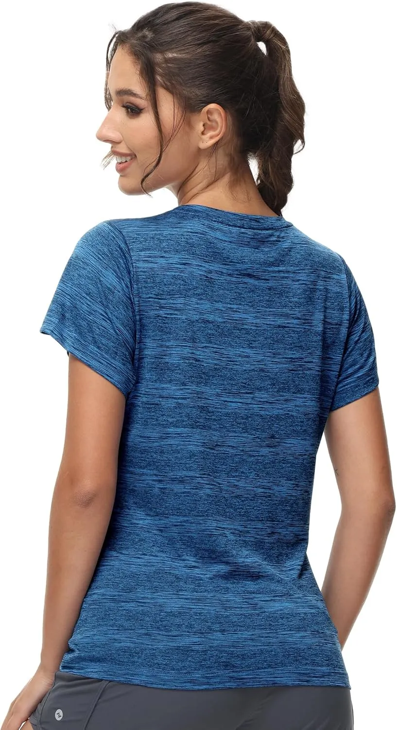 MIER Women's Running Athletic Shirts Dry Fit Active T-Shirt Tops Short Sleeve Soft Crew Neck Gym Workout Exercise Tees