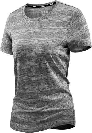 MIER Women's Running Athletic Shirts Dry Fit Active T-Shirt Tops Short Sleeve Soft Crew Neck Gym Workout Exercise Tees