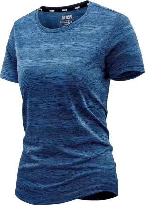 MIER Women's Running Athletic Shirts Dry Fit Active T-Shirt Tops Short Sleeve Soft Crew Neck Gym Workout Exercise Tees