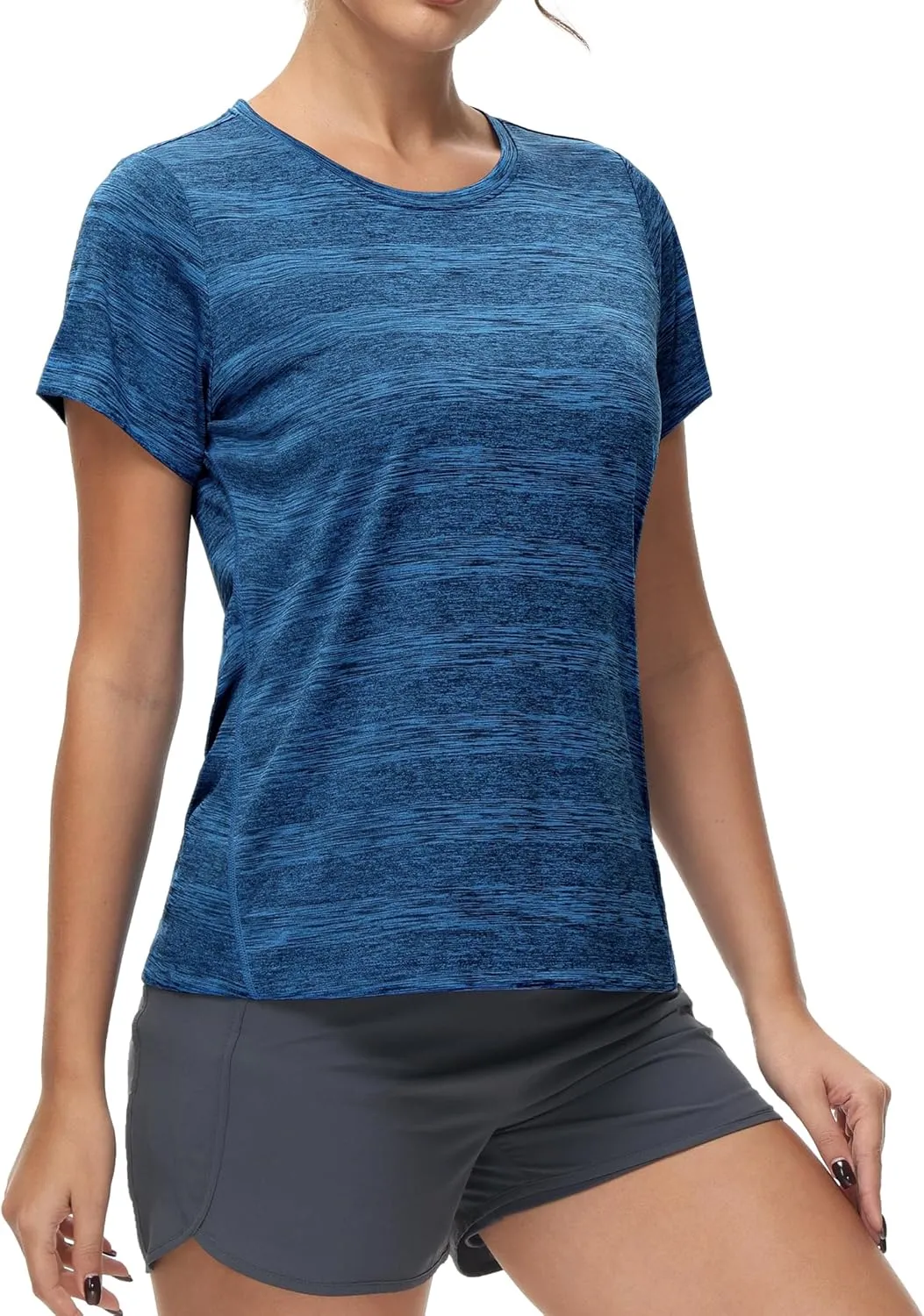 MIER Women's Running Athletic Shirts Dry Fit Active T-Shirt Tops Short Sleeve Soft Crew Neck Gym Workout Exercise Tees