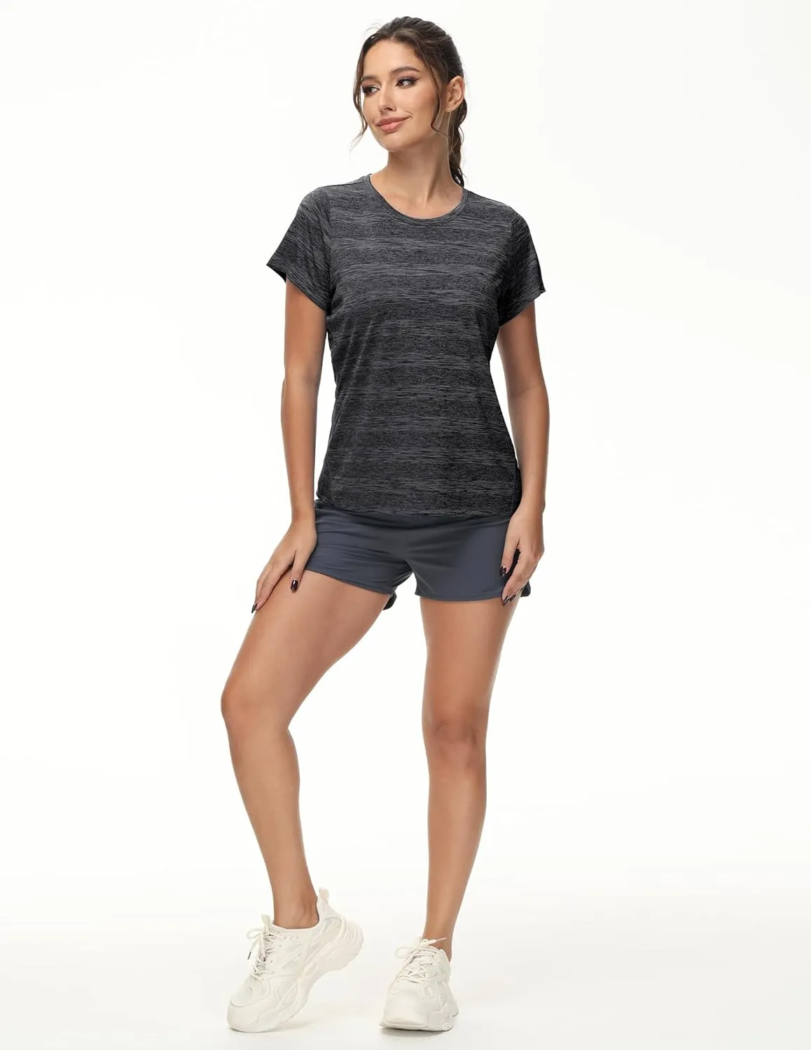 MIER Women's Running Athletic Shirts Dry Fit Active T-Shirt Tops Short Sleeve Soft Crew Neck Gym Workout Exercise Tees
