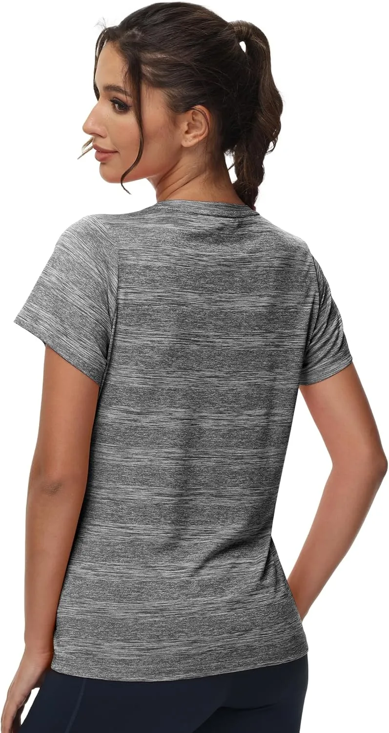 MIER Women's Running Athletic Shirts Dry Fit Active T-Shirt Tops Short Sleeve Soft Crew Neck Gym Workout Exercise Tees