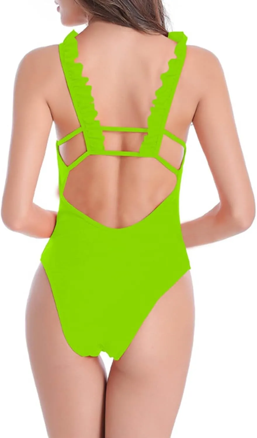 One Piece Swimsuit for Women Ruffle Strap Backless Bathing Suit Solid Bikini Beach Seamless Swimwear Sexy Clothes