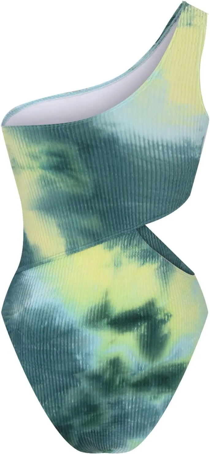 One Shoulder One Piece Swimsuit for Women Tummy Control Modest Full Coverage Keyhole Swimwear High Cut Bathing Suits