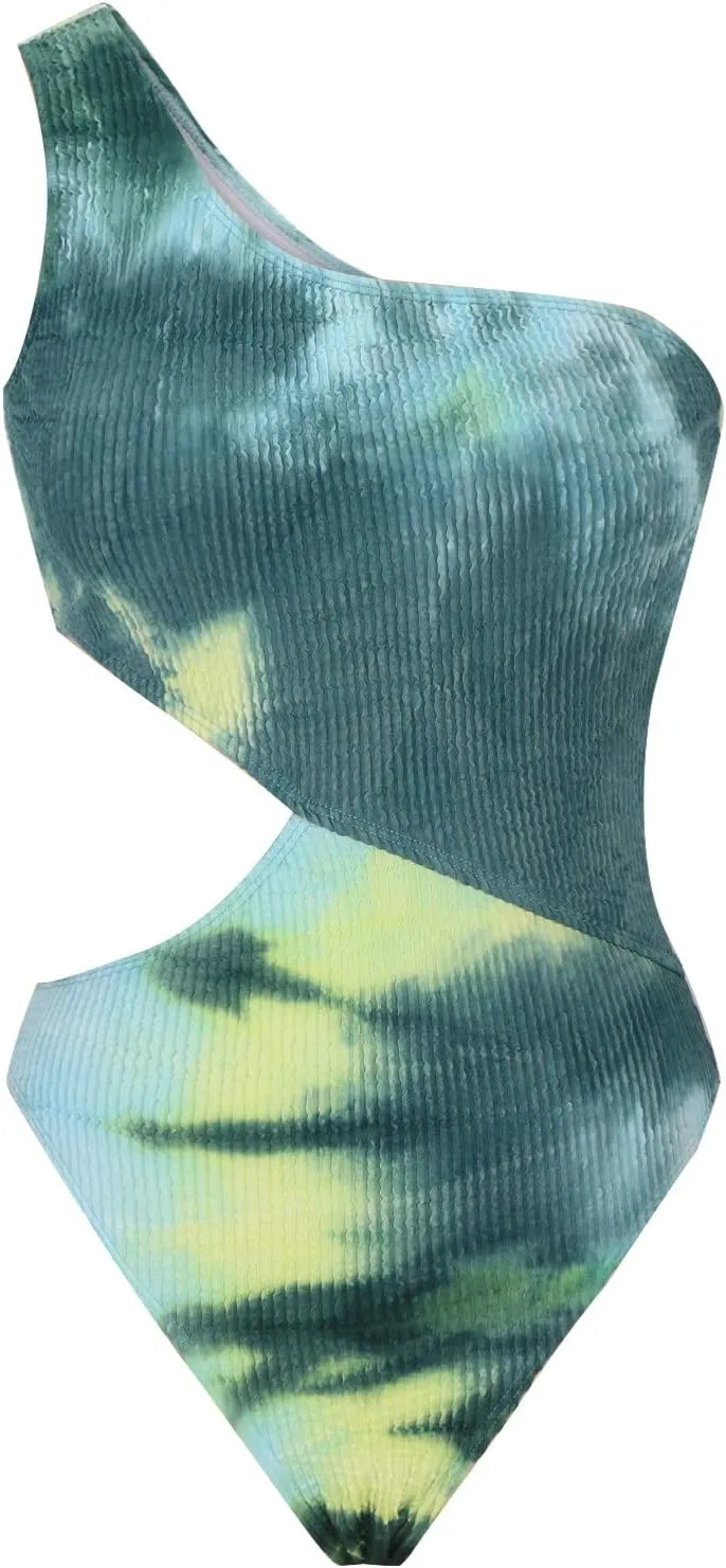 One Shoulder One Piece Swimsuit for Women Tummy Control Modest Full Coverage Keyhole Swimwear High Cut Bathing Suits