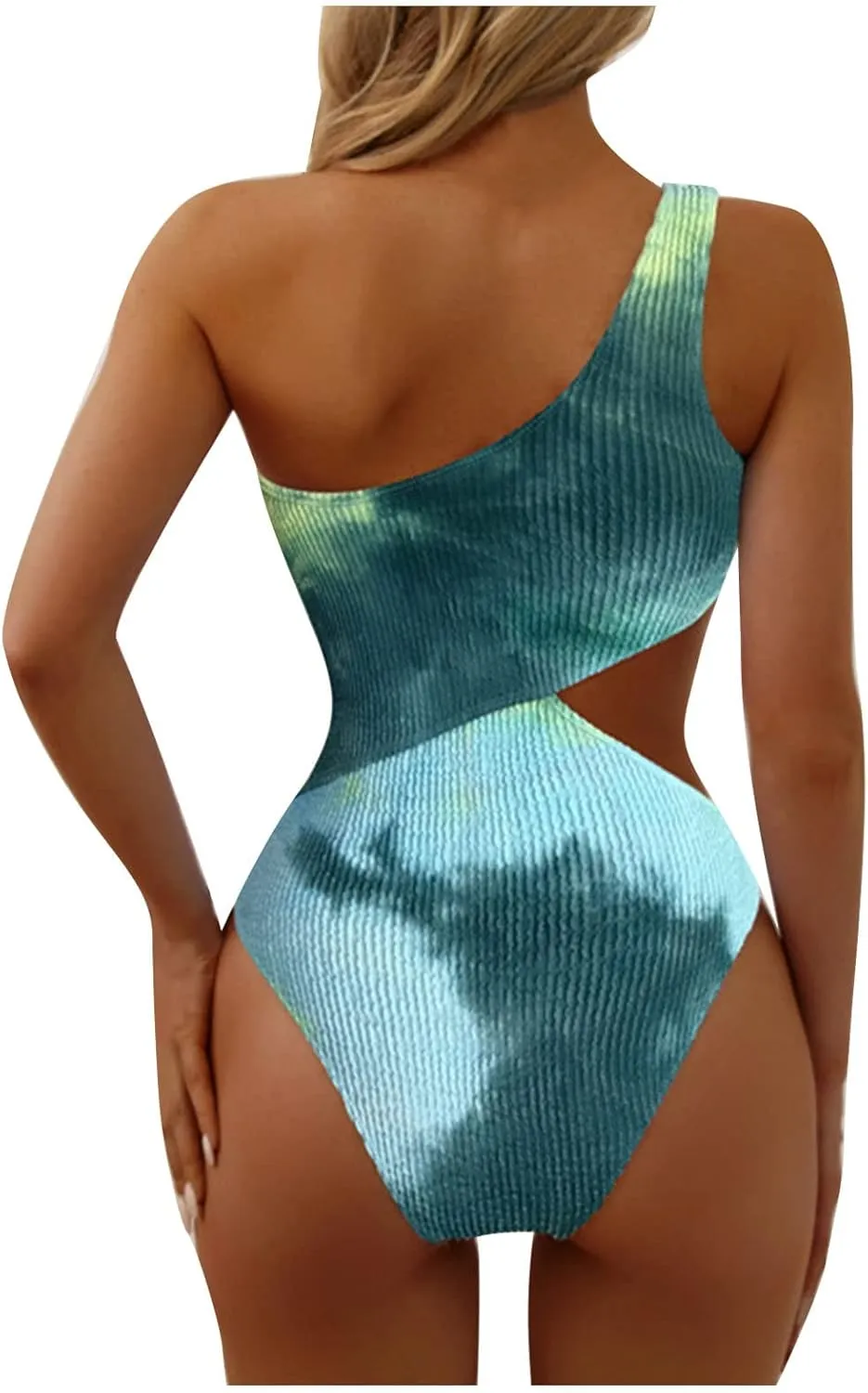 One Shoulder One Piece Swimsuit for Women Tummy Control Modest Full Coverage Keyhole Swimwear High Cut Bathing Suits