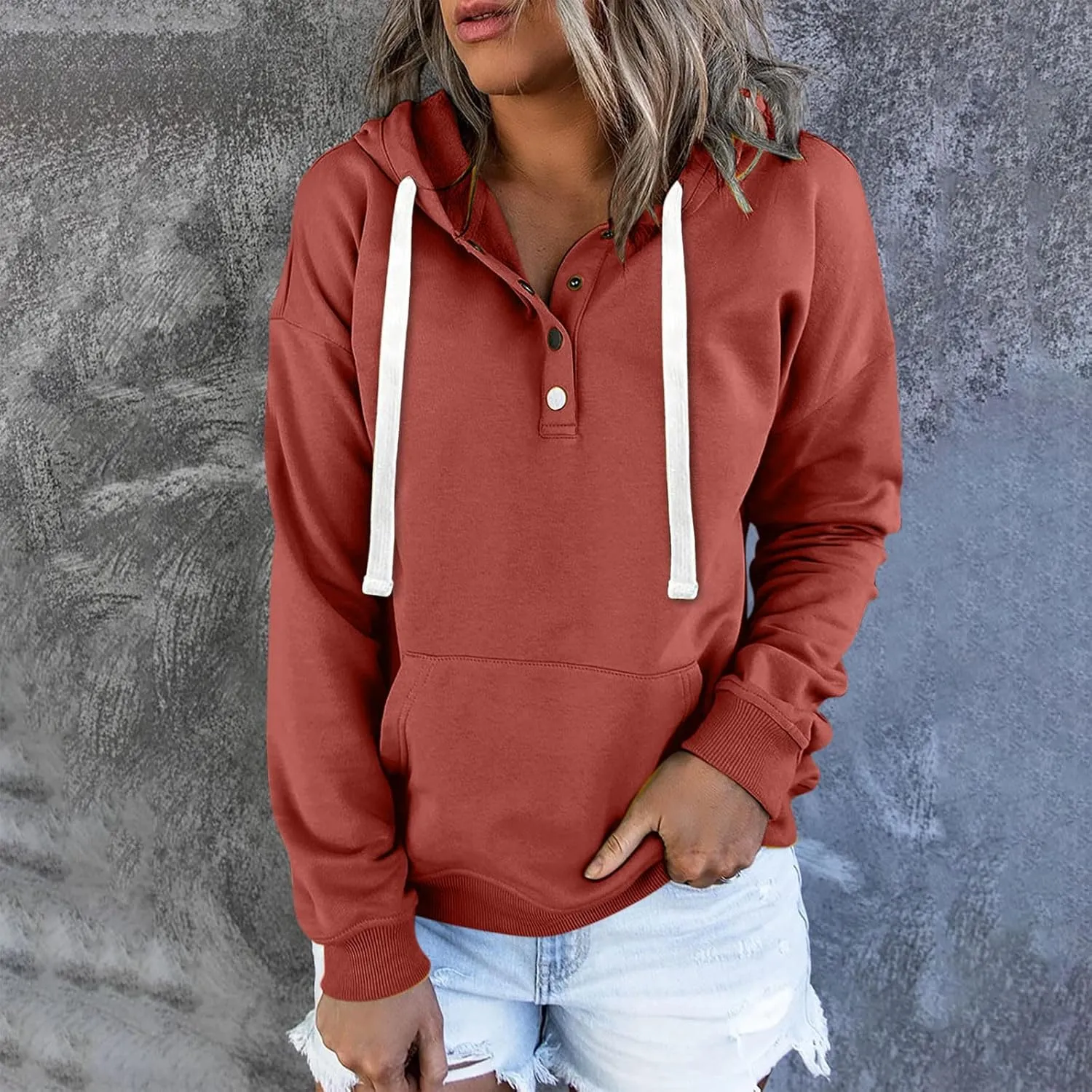 Oversized Crop Hoodies For Women Cute Teen Girls y2k Clothes Long Sleeve Hooded Sweatshirts Casual Button Down Tops