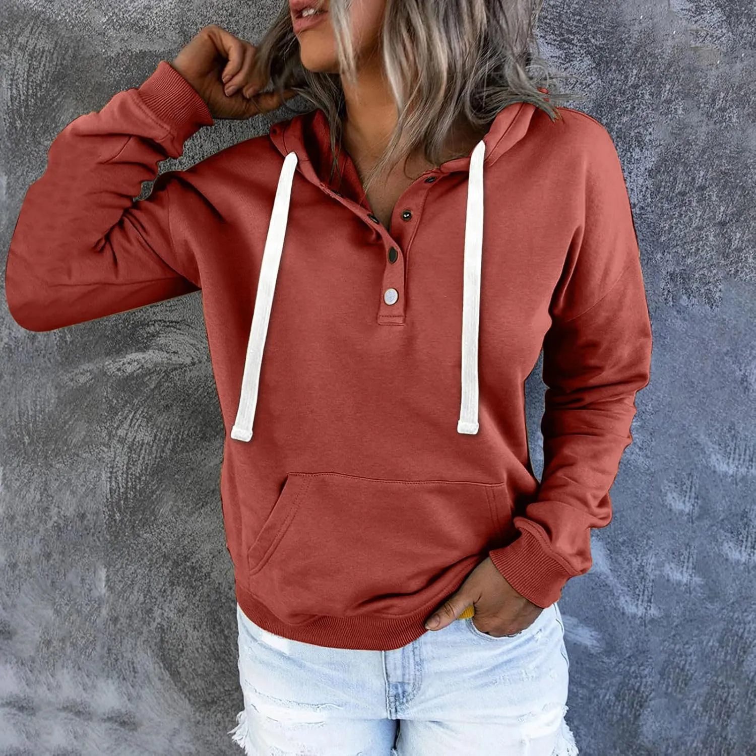 Oversized Crop Hoodies For Women Cute Teen Girls y2k Clothes Long Sleeve Hooded Sweatshirts Casual Button Down Tops
