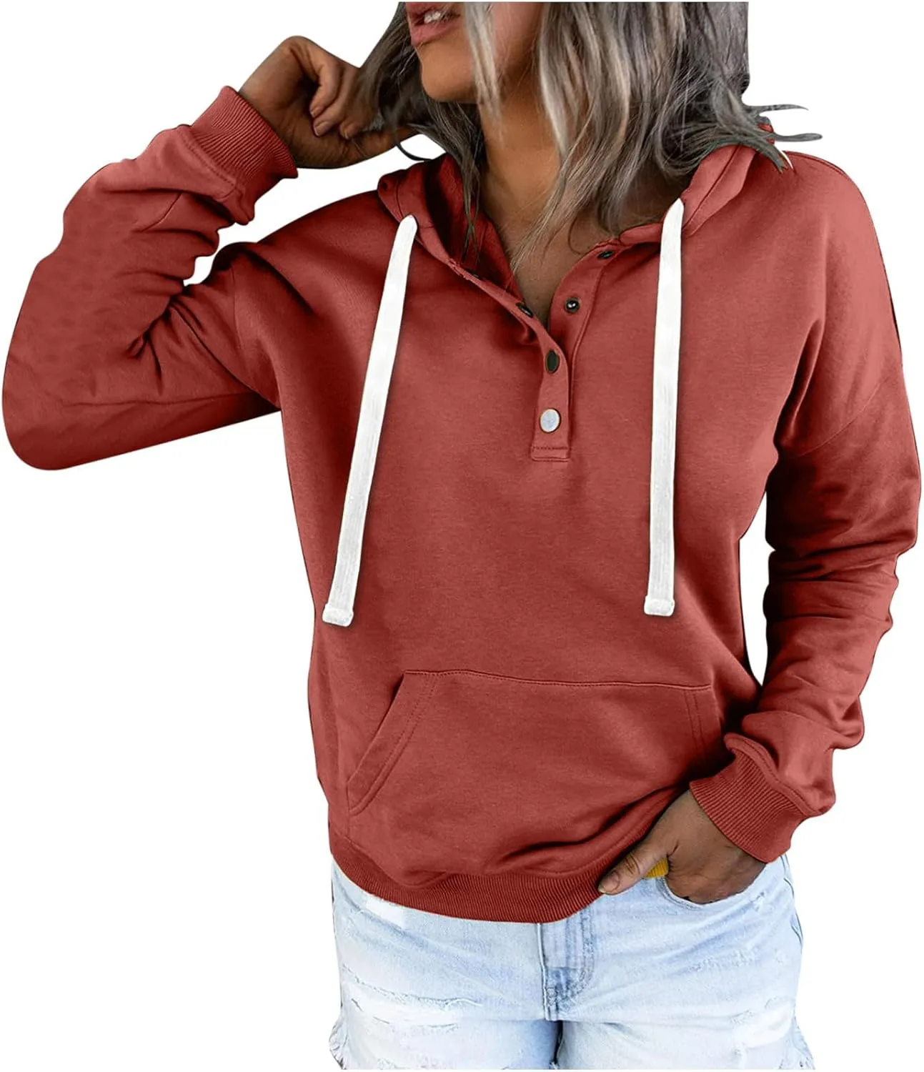 Oversized Crop Hoodies For Women Cute Teen Girls y2k Clothes Long Sleeve Hooded Sweatshirts Casual Button Down Tops