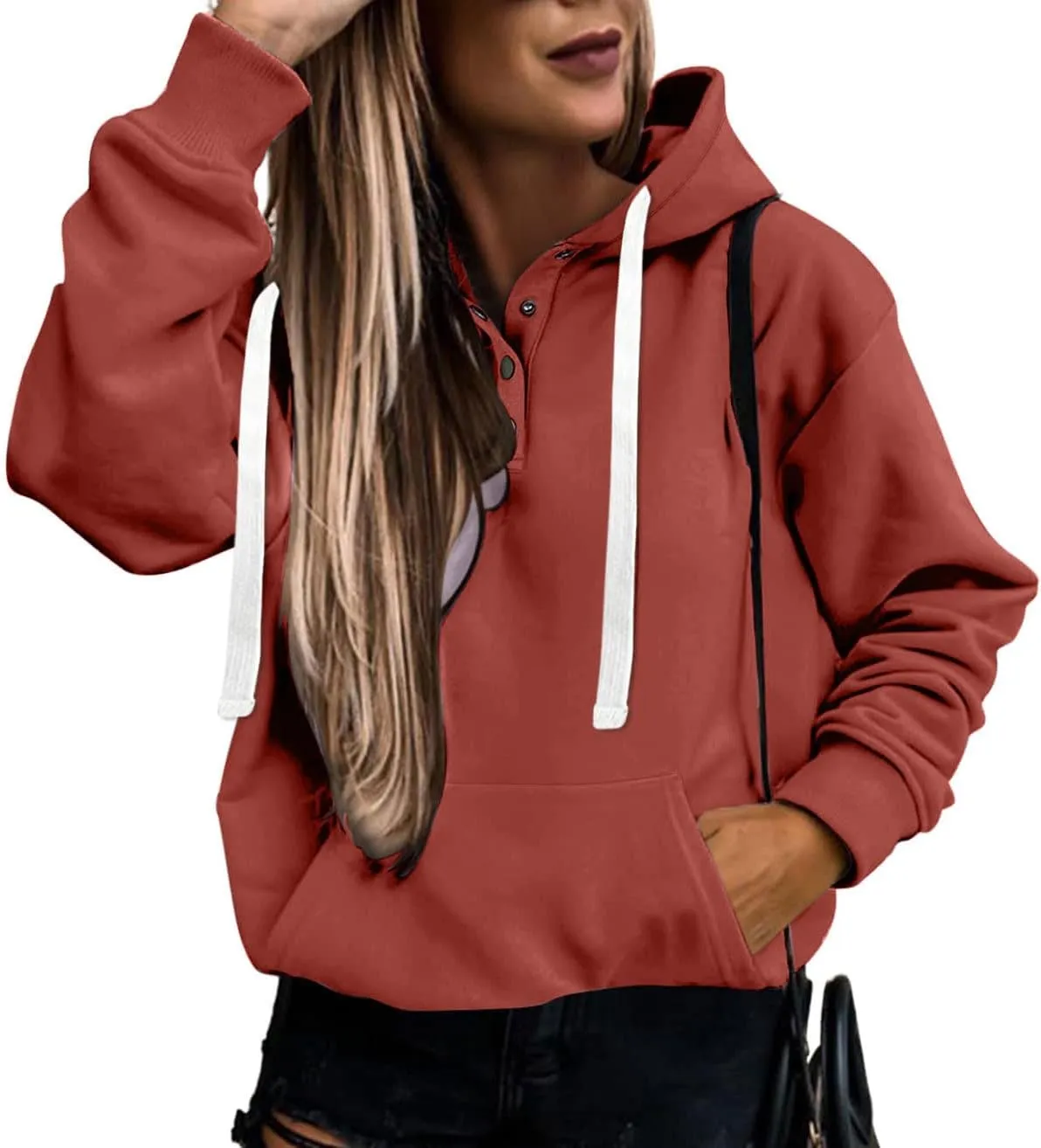 Oversized Crop Hoodies For Women Cute Teen Girls y2k Clothes Long Sleeve Hooded Sweatshirts Casual Button Down Tops