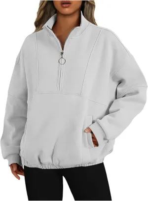 Oversized Half Zip Hoodie For Women Fall Fashion 2023 Outfits Long Sleeve Quarter Zip Up Pockets Pullover Sweatshirts