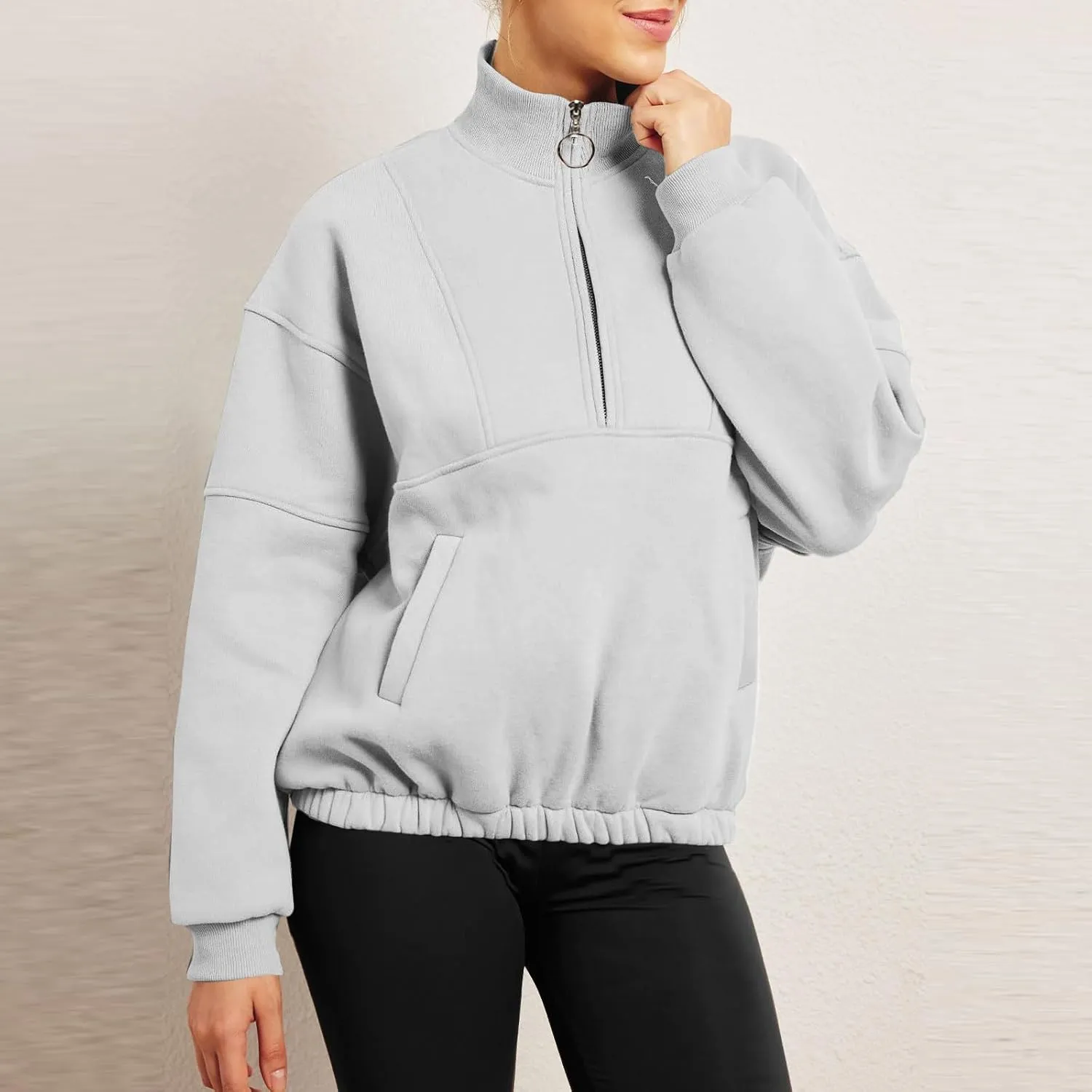 Oversized Half Zip Hoodie For Women Fall Fashion 2023 Outfits Long Sleeve Quarter Zip Up Pockets Pullover Sweatshirts