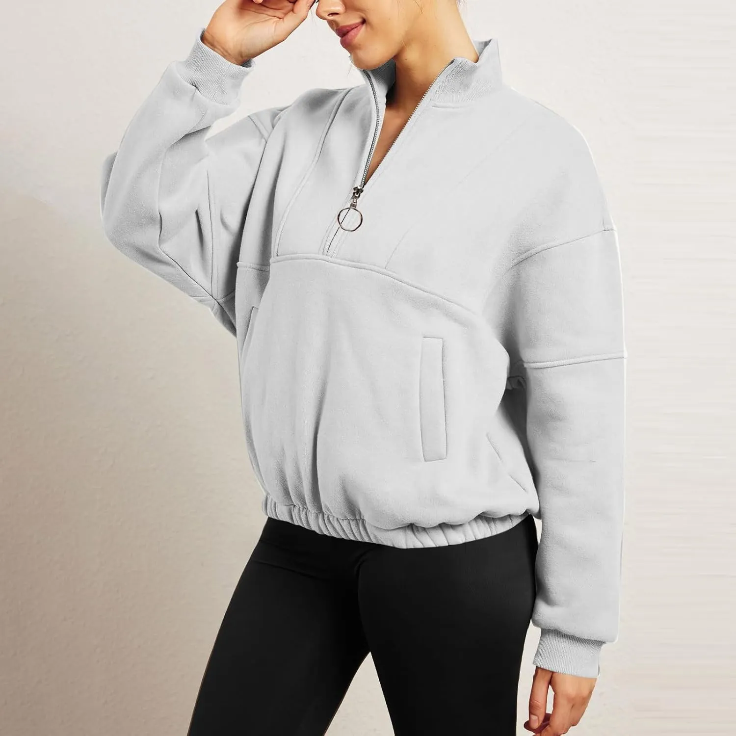 Oversized Half Zip Hoodie For Women Fall Fashion 2023 Outfits Long Sleeve Quarter Zip Up Pockets Pullover Sweatshirts