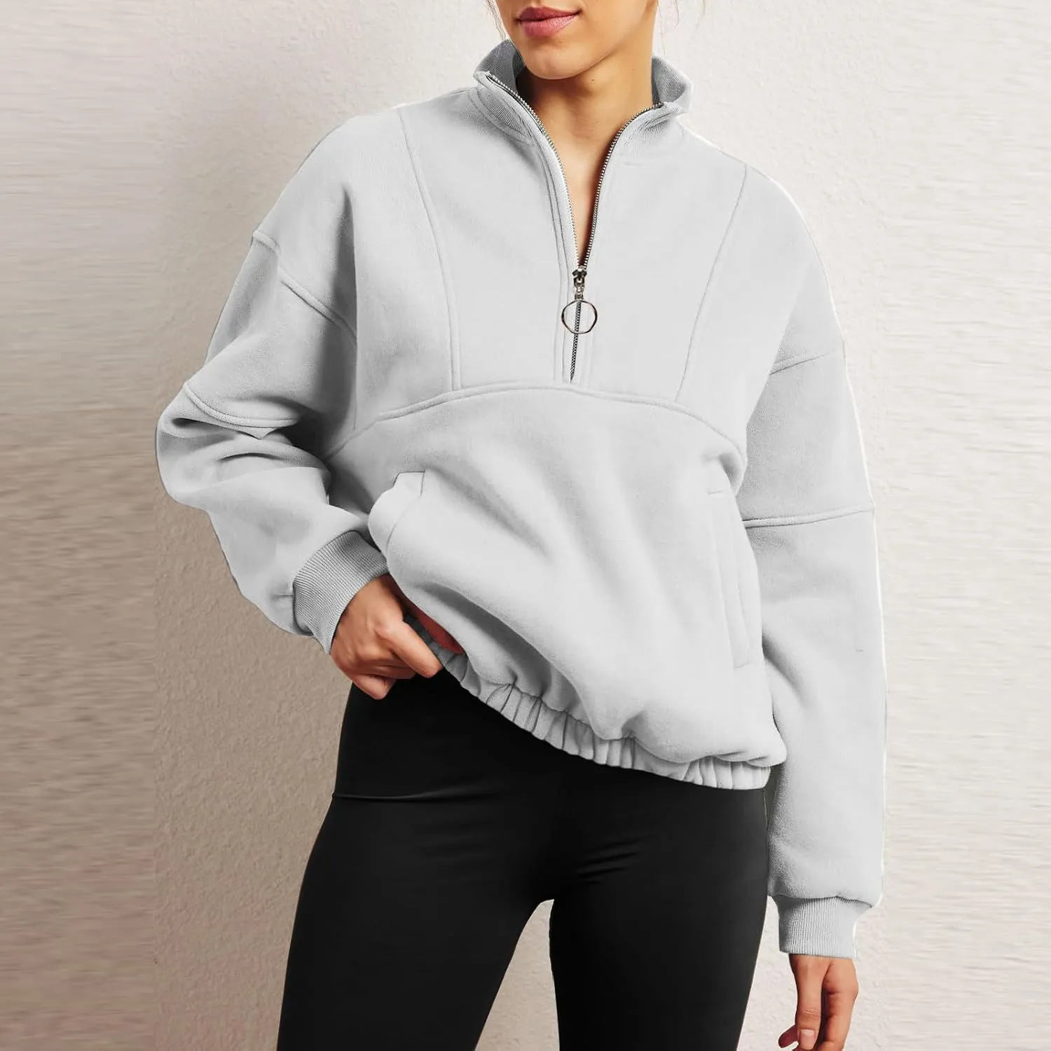 Oversized Half Zip Hoodie For Women Fall Fashion 2023 Outfits Long Sleeve Quarter Zip Up Pockets Pullover Sweatshirts