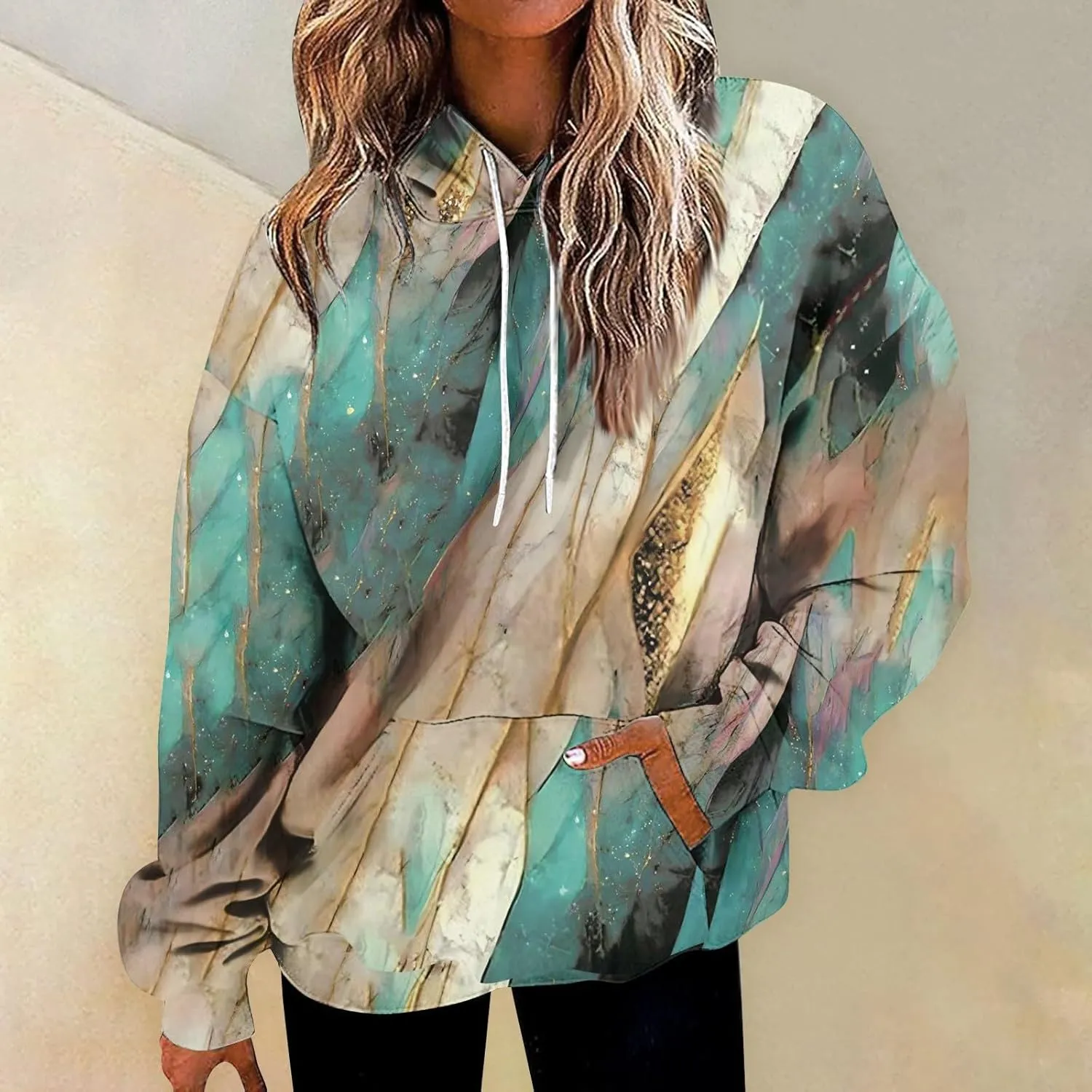 Oversized Hoodies for Women Drawstring Plus Size Graphic Hoodie Loose Fit Drop Shoulder Hooded Sweatshirts w/Pockets
