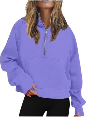 Oversized Hoodies For Women Zip Up Long Sleeve Hooded Sweatshirts Casual Quarter Zip Pullover Tops Fall Y2K Clothes
