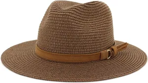 Panama Straw Hat for Women Vintage Wide Brim Summer Straw Hat Classic Sun Hats for Beach Ladies Foldable Fedora