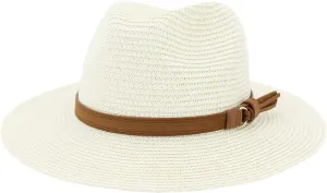Panama Straw Hat for Women Vintage Wide Brim Summer Straw Hat Classic Sun Hats for Beach Ladies Foldable Fedora