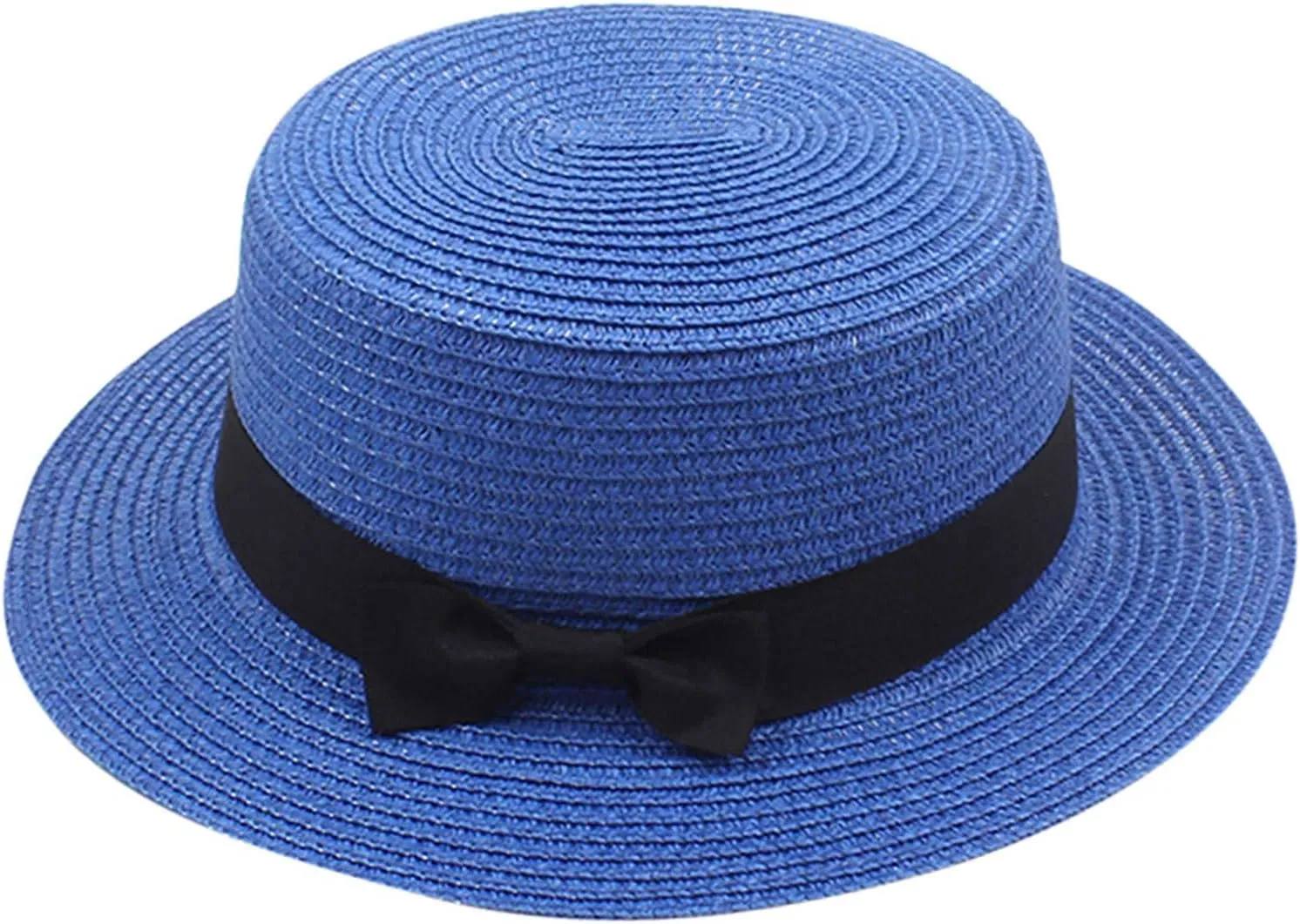 Panama Sun Hats for Women Wide Brim Straw Boater Hat Foldable Packable Flat Top Ribbon Fedora Beach Hat for Summer