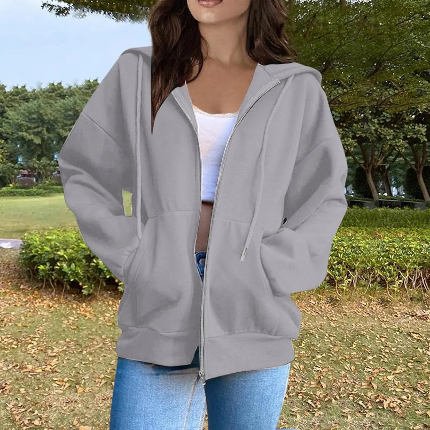 PETYCZEN Hoodies for Women Full Zip Up Hooded Sweatshirts Casual Long Sleeve Lightweight Y2K Jackets Fall Clothes 2024