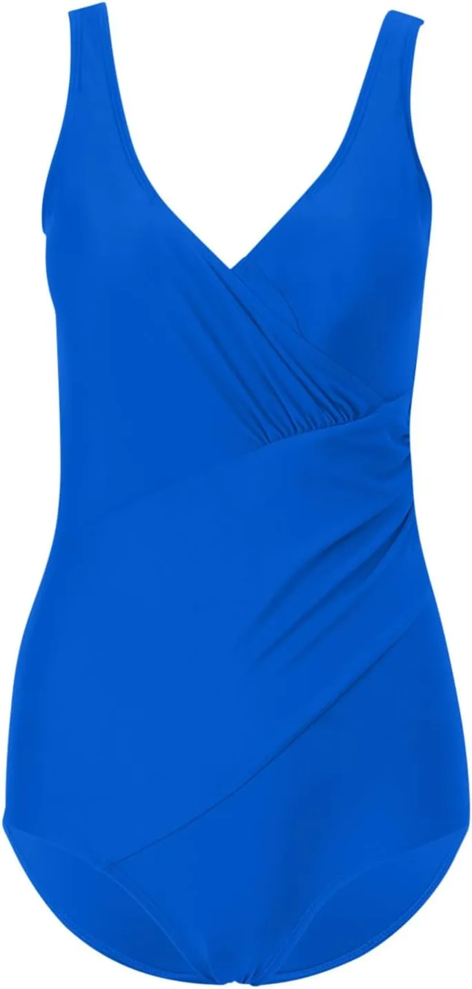 Plus Size Swimsuit for Women One Piece Tummy Control High Cut Bathing Suits Trendy Solid Ruched Backless Swimwear