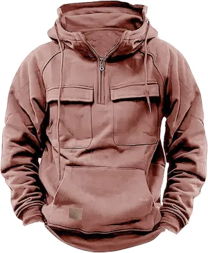 Quarter Zip Pullover Men Casual Tactical Camo Hoodie 1/4 Zip Long Sleeve Hooded Sweatshirts Workout Cargo Hoodies