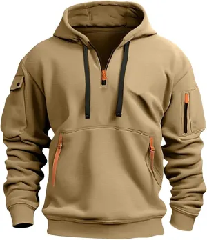 Quarter Zip Pullover Men Long Sleeve Workout Drawstring Hoodie Vintage Tactical Jacket Camo Sweater Winter Coats