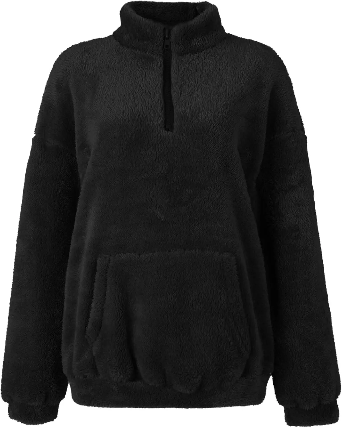 Quarter Zip Pullover Women Fuzzy Fleece Half Zip Pullover Sweatshirts Cozy Fluffy Sherpa Lined Hoodie with Pockets