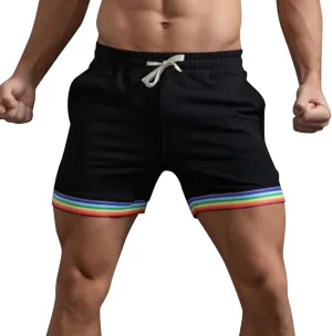 Quick Dry Shorts for Men Mens Summer Solid Color Rainbow Pants Pocket Drawstring Loose Casual Sports Running Shorts