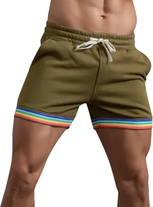 Quick Dry Shorts for Men Mens Summer Solid Color Rainbow Pants Pocket Drawstring Loose Casual Sports Running Shorts