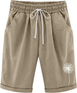 Rvidbe Bermuda Shorts for Women Knee Length High Waisted Trendy Casual Loose Cotton Shorts Elastic Waist Shorts with Pockets Women's Bermuda Shorts Denim Shorts for Women Trendy