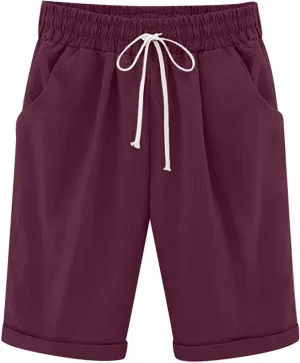 Rvidbe High Waisted Shorts Women Plus Size, Womens Gym Shorts Loose Fit, Bermuda Shorts for Women Knee Length Drawstring SweatShorts Athletic Workout Shorts Casual Jogger Shorts with Pockets