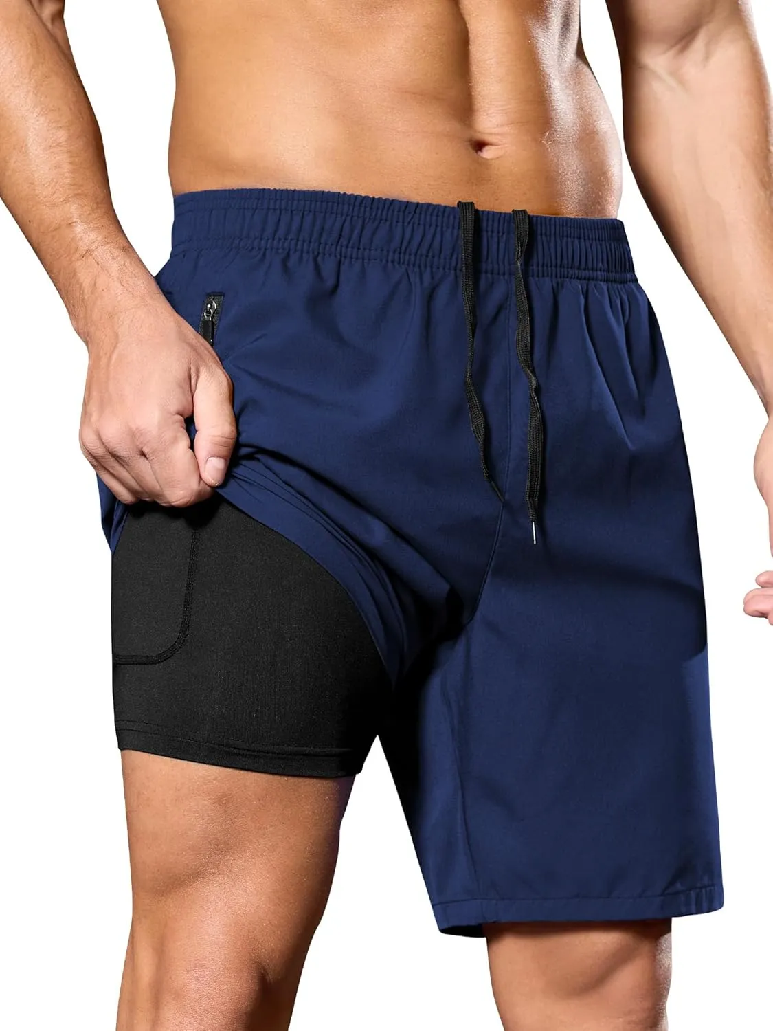 SILKWORLD Men's 2 in 1 Running Shorts 7" Workout Gym Athletic Shorts Quick Dry Lightweight Training Shorts with Pockets