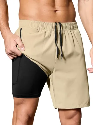 SILKWORLD Men's 2 in 1 Running Shorts 7" Workout Gym Athletic Shorts Quick Dry Lightweight Training Shorts with Pockets
