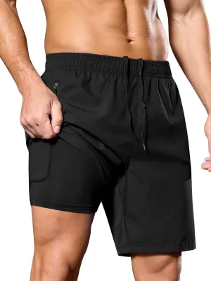 SILKWORLD Men's 2 in 1 Running Shorts 7" Workout Gym Athletic Shorts Quick Dry Lightweight Training Shorts with Pockets