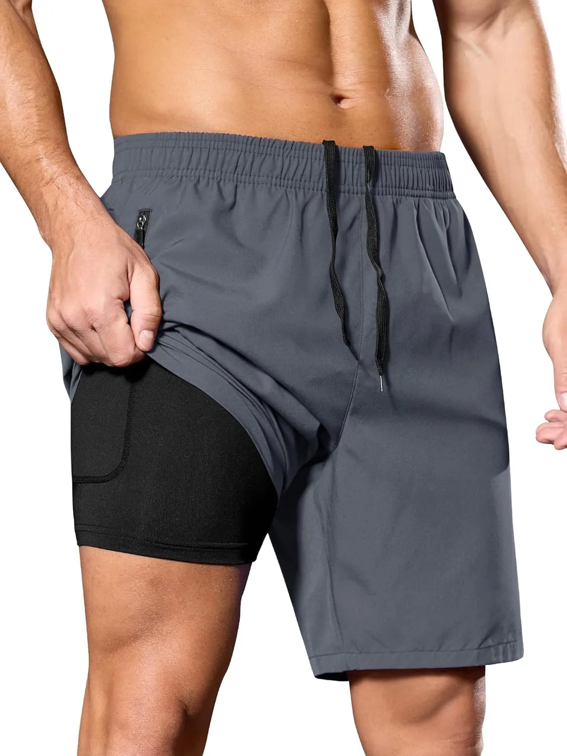 SILKWORLD Men's 2 in 1 Running Shorts 7" Workout Gym Athletic Shorts Quick Dry Lightweight Training Shorts with Pockets