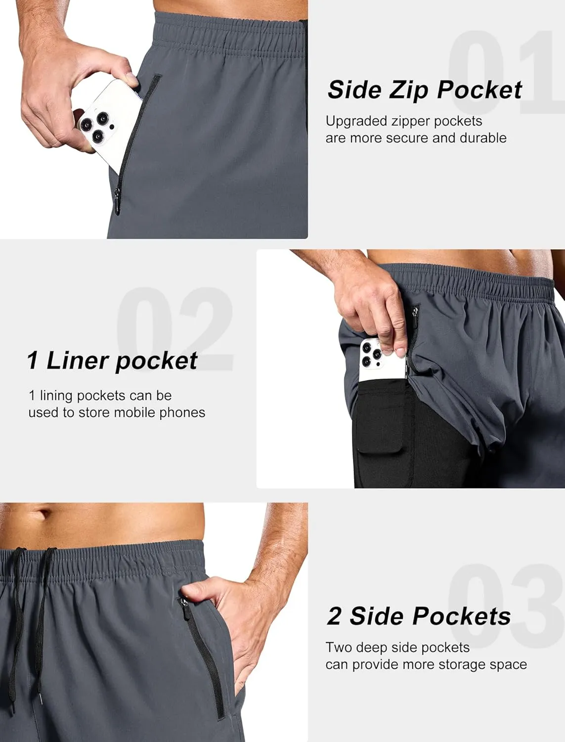 SILKWORLD Men's 2 in 1 Running Shorts 7" Workout Gym Athletic Shorts Quick Dry Lightweight Training Shorts with Pockets