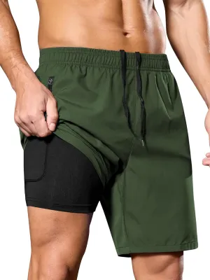 SILKWORLD Men's 2 in 1 Running Shorts 7" Workout Gym Athletic Shorts Quick Dry Lightweight Training Shorts with Pockets