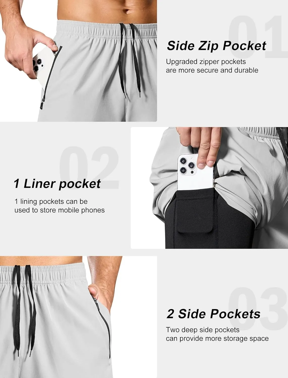 SILKWORLD Men's 2 in 1 Running Shorts 7" Workout Gym Athletic Shorts Quick Dry Lightweight Training Shorts with Pockets