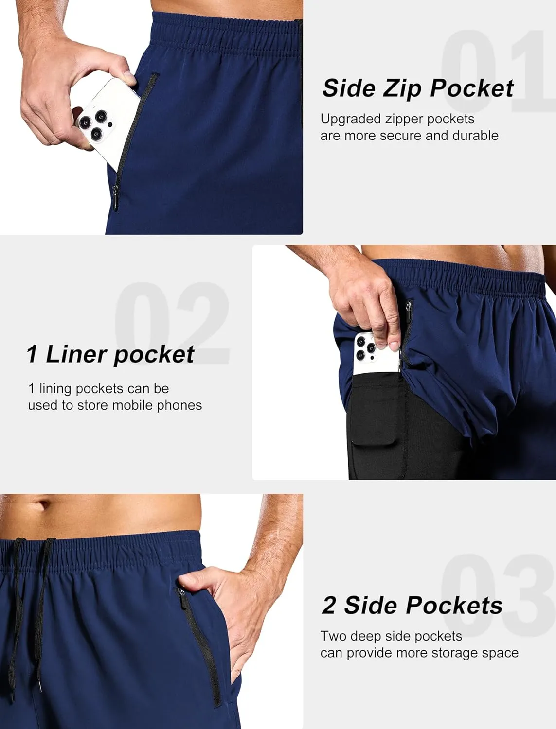 SILKWORLD Men's 2 in 1 Running Shorts 7" Workout Gym Athletic Shorts Quick Dry Lightweight Training Shorts with Pockets