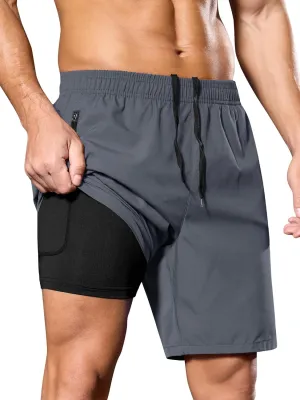 SILKWORLD Men's 2 in 1 Running Shorts 7" Workout Gym Athletic Shorts Quick Dry Lightweight Training Shorts with Pockets