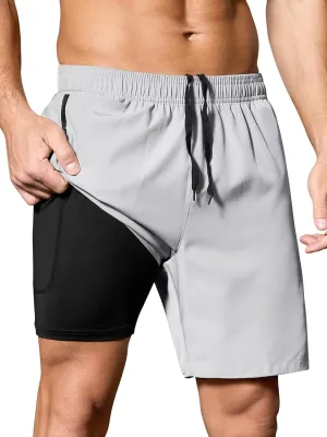 SILKWORLD Men's 2 in 1 Running Shorts 7" Workout Gym Athletic Shorts Quick Dry Lightweight Training Shorts with Pockets