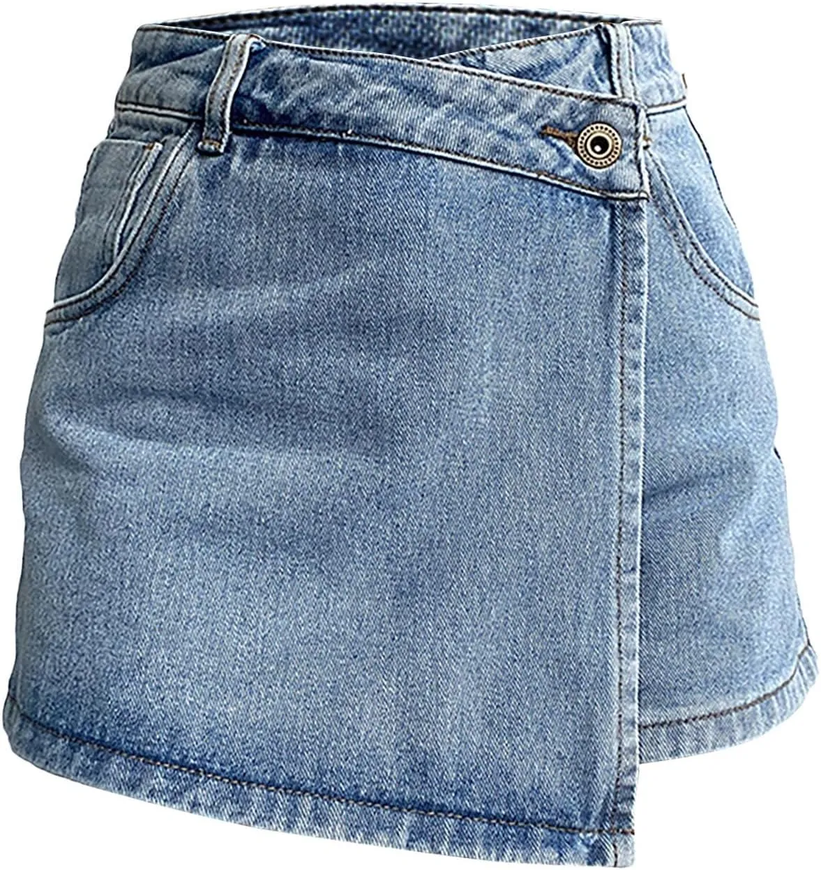 Skorts Skirts for Women Denim Mini Skirt Side Slit with High Waisted Jean Shorts Stretchy Gym Shorts with Pockets