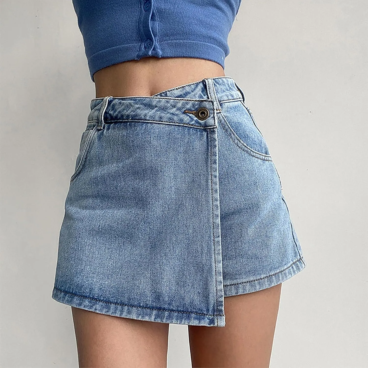 Skorts Skirts for Women Denim Mini Skirt Side Slit with High Waisted Jean Shorts Stretchy Gym Shorts with Pockets