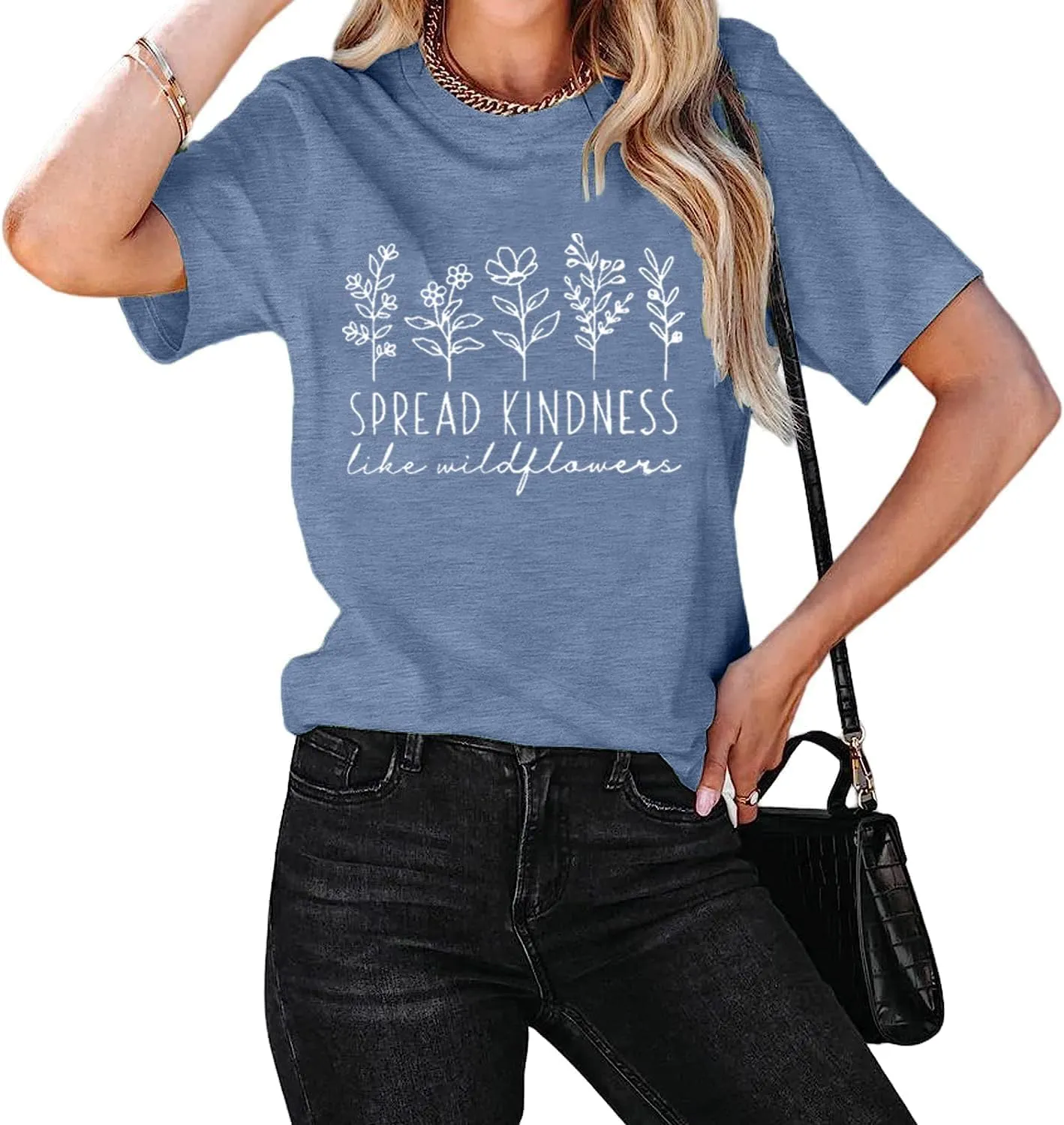 Spread Kindness Like Flower T-Shirt for Women Cute Flower Graphic Shirt Casual Positive Inspirational Short Sleeve Tee Top