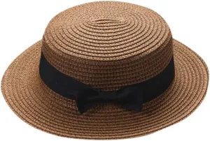 Straw Fedora Sun Hat Boy Girls Boater Foldable Summer Short Brim Cap Bucket Hat UPF50  Foldable Kids Beach Hat