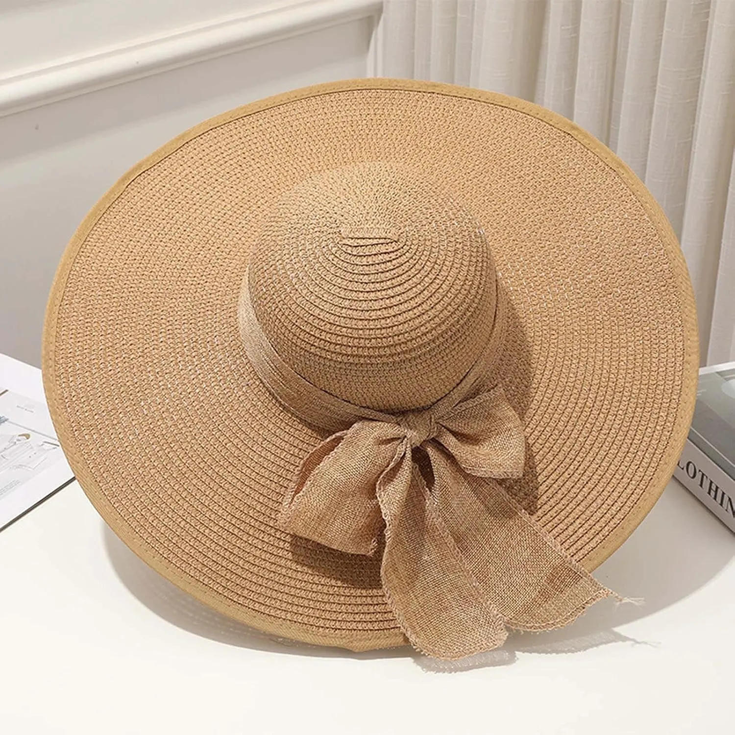 Straw Hat Women Beach Sun Hats Leisure Summer Travel Beach Cap Vacation UPF50 Foldable Wide Brim Hat Floppy Straw